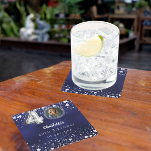 Dessous-de-verre Carré En Papier 40e anniversaire marine bleu argent étoiles photo