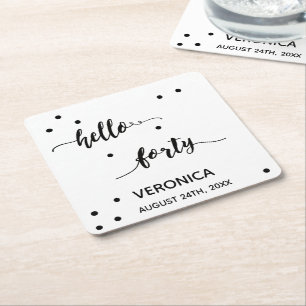 Dessous-de-verre Carré En Papier 40e anniversaire noir blanc bonjour quarante monog
