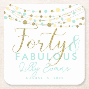 Dessous-de-verre Carré En Papier 40e anniversaire or et dessous de verre turquoises