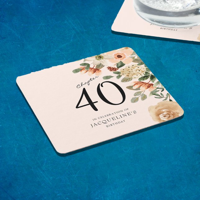 Dessous-de-verre Carré En Papier 40e anniversaire Vintage Floral (Discover how our elegant 40th Birthday Vintage Floral paper coasters can add a personalized touch.)