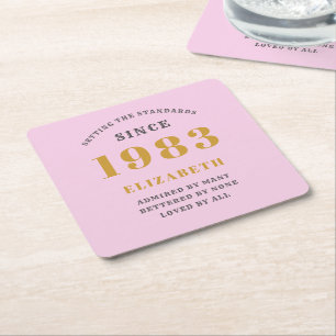 Dessous-de-verre Carré En Papier 40th Birthday Born 1983 Ajouter Nom Rose Grey