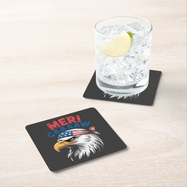 Dessous-de-verre Carré En Papier 4 juillet Aigle Liberté Patriotique (En situation)