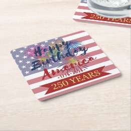 Dessous-de-verre Carré En Papier 4 juillet Joyeux Anniversaire Amérique USA 250e
