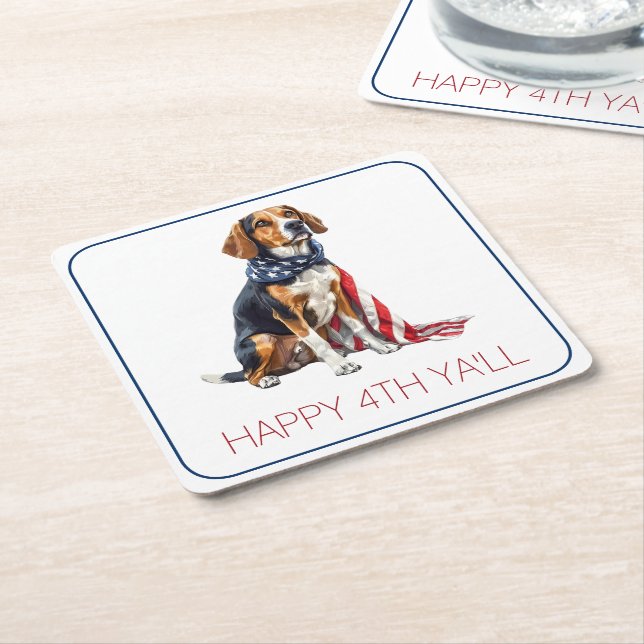 Dessous-de-verre Carré En Papier 4 juillet Patriotic Hound Dog Personnalisé (Incliné)