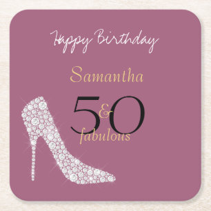 Dessous-de-verre Carré En Papier 50 ans et Fabuleux Talons Diamants Violet 50e Anni