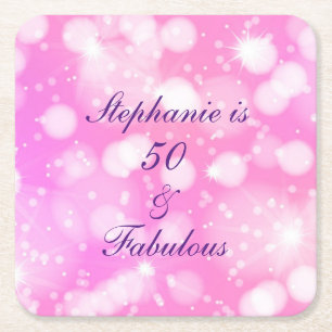 Dessous-de-verre Carré En Papier 50 Et Fabuleux Anniversaire Rose Rose Purple Glitt