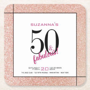 Dessous-de-verre Carré En Papier 50 et Fabulous Pink Parties scintillant Party Invi