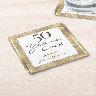Dessous-de-verre Carré En Papier 50e anniversaire de Mariage Elegant Gold