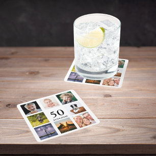 Dessous-de-verre Carré En Papier 50e anniversaire fête photo collage mec