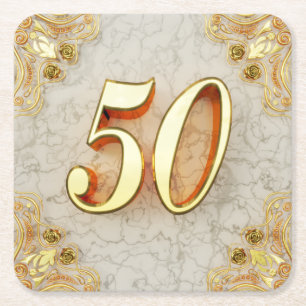 Dessous-de-verre Carré En Papier 50e anniversaire ou anniversaire Regal or et marbr