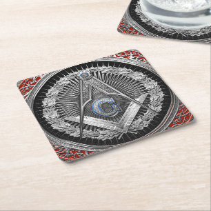 Dessous-de-verre Carré En Papier [600] Master Mason - Silver Square & Compass