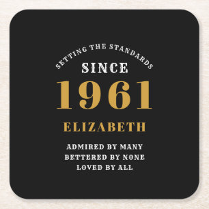 Dessous-de-verre Carré En Papier 60e anniversaire 1961 Personnalisation de la dame 