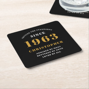 Dessous-de-verre Carré En Papier 60th Birthday Born 1963 Ajouter Nom Black Gold