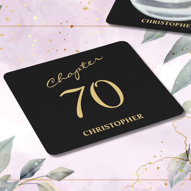 Dessous-de-verre Carré En Papier 70e anniversaire Black Gold Chapitre 70 (Chapter 70. 70th birthday personalized black and gold paper coasters. )