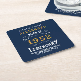 Dessous-de-verre Carré En Papier 70e anniversaire Né 1952 Vintage Blue Gold