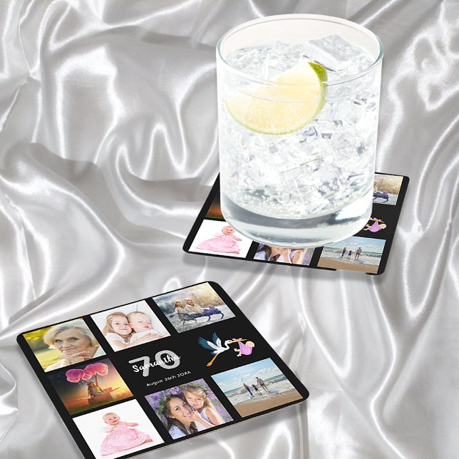 Dessous-de-verre Carré En Papier 70e anniversaire photo collage noir (Créateur téléchargé)