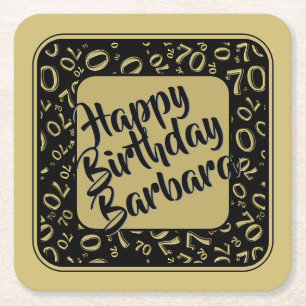 Dessous-de-verre Carré En Papier 70e anniversaire Random Number Motif Noir/Or