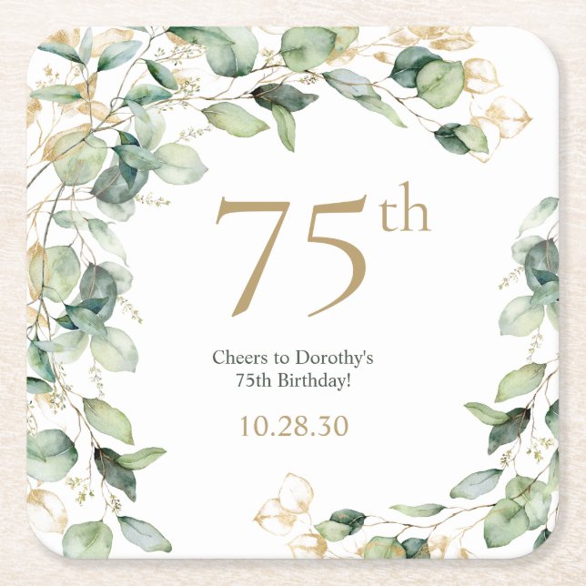 Dessous-de-verre Carré En Papier 75e anniversaire Eucalyptus (Devant)