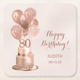 Dessous-de-verre Carré En Papier 80e anniversaire Rose Gold Cake