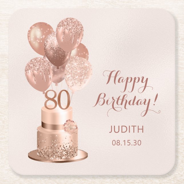 Dessous-de-verre Carré En Papier 80e anniversaire Rose Gold Cake (Devant)
