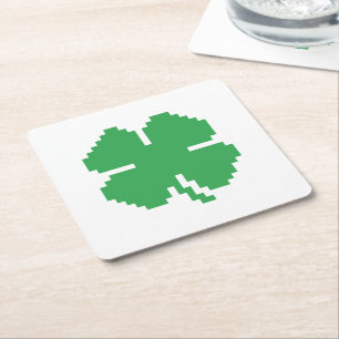 Dessous-de-verre Carré En Papier 8 bits Pixel Lucky Four Leaf Clocher