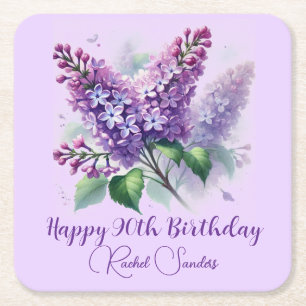 Dessous-de-verre Carré En Papier 90e anniversaire Purple Lilac Fleurs Printemps