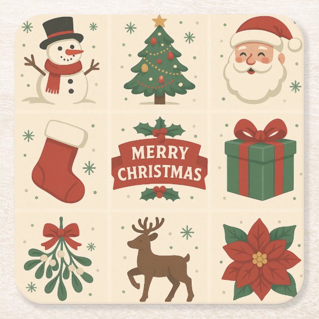 Dessous-de-verre Carré En Papier 9 Cute Merry Christmas Images (Devant)