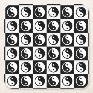 Dessous-de-verre Carré En Papier À damiers blanc noir Yin-yang Zen Block Imprimer