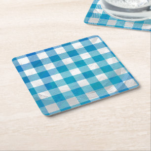 Dessous-de-verre Carré En Papier à damiers Buffalo Plaid bleu et blanc