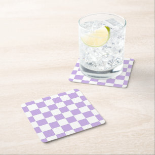 Dessous-de-verre Carré En Papier à damiers Lavande et blanc