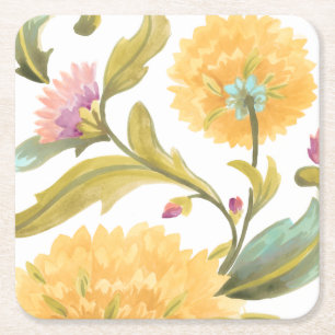 Dessous-de-verre Carré En Papier Abbaye Carreaux floraux - Fleurs Jaunes
