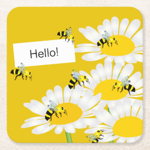 Dessous-de-verre Carré En Papier Abeille sur des dessous de verre de fleur -