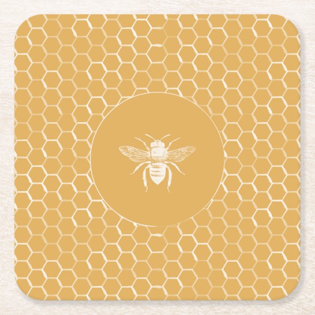 Dessous-de-verre Carré En Papier Abeilles et Golden Honeycomb Motif (Devant)