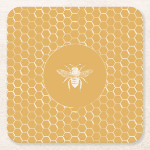 Dessous-de-verre Carré En Papier Abeilles et motif d'or de nid d'abeilles