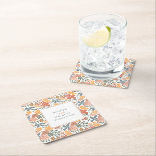 Dessous-de-verre Carré En Papier Abstrait Floral & Oiseaux Mi-siècle Mariage modern
