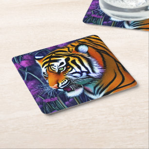 Dessous-de-verre Carré En Papier Abstrait Majestic Predator Tiger
