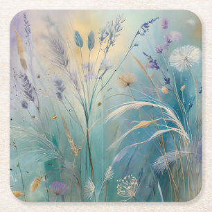 Dessous-de-verre Carré En Papier Abstrait Pastel Murmures de la Nature, Herbes