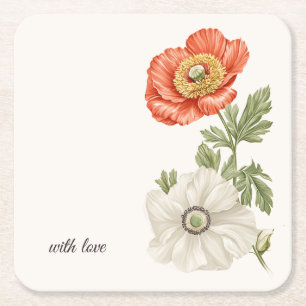 Dessous-de-verre Carré En Papier Accent de table floral botanique vintage de mariag