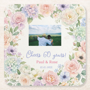 Dessous-de-verre Carré En Papier acclamations 60 ans violet rose pastel floral phot