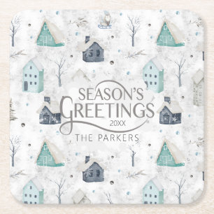 Dessous-de-verre Carré En Papier Accueil confortable Noël Turquoise ID985