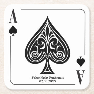 Dessous-de-verre Carré En Papier Ace de pique jouer carte, poker, casino nuit