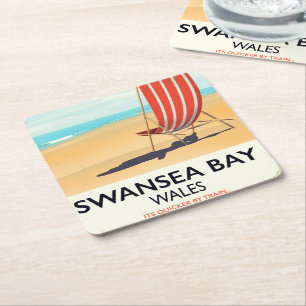 Dessous-de-verre Carré En Papier Affiche de la baie de Swansea au Pays de Galles au