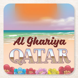 Dessous-de-verre Carré En Papier Affiche de la plage d'Al Ghariya au Qatar
