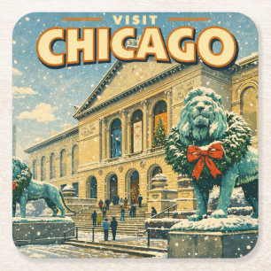 Dessous-de-verre Carré En Papier Affiche de l'Institut d'Art de Chicago en hiver