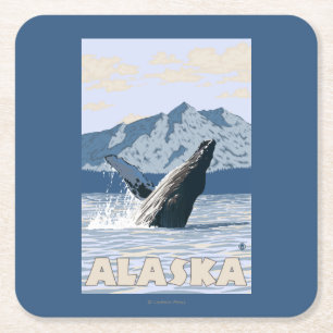 Dessous-de-verre Carré En Papier Affiche de Vintage voyage de baleine