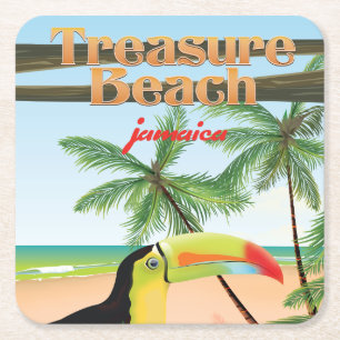 Dessous-de-verre Carré En Papier Affiche de voyage à Treasure Beach, Jamaïque