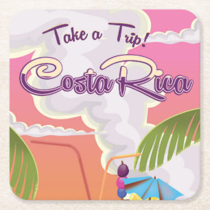 Dessous-de-verre Carré En Papier Affiche de voyage dessin animé costa Rica.