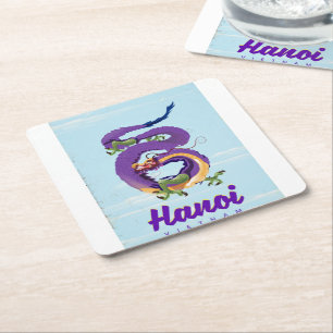 Dessous-de-verre Carré En Papier affiche de voyage du dragon vintage de Hanoï