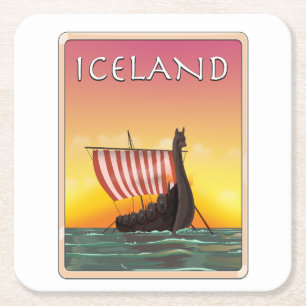 Dessous-de-verre Carré En Papier Affiche de voyage Viking Islande