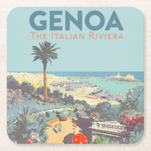 Dessous-de-verre Carré En Papier Affiche de voyage vintage de Gênes, Riviera italie
